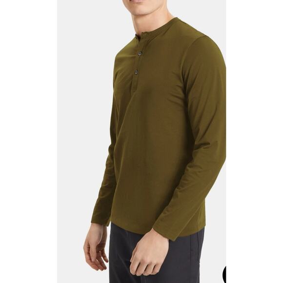 Theory Essential Henley Shirt Long Sleeve Organic Cotton Men's XXL Green - Picture 4 of 9